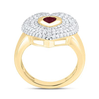 Yellow Gold Ruby and Diamond Heart Ring - 7/8 Carat Total Gemstone Weight