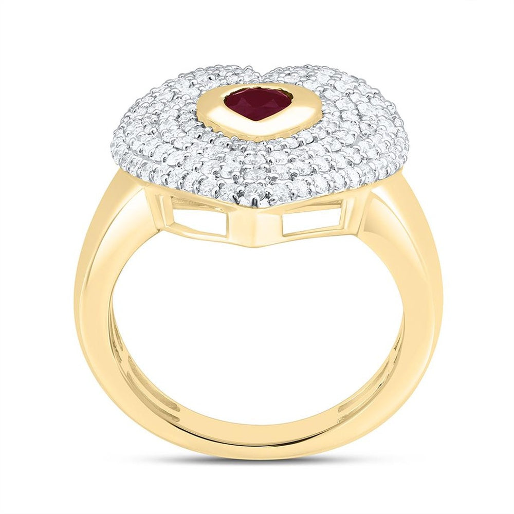 Yellow Gold Ruby and Diamond Heart Ring - 7/8 Carat Total Gemstone Weight