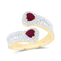 Yellow Gold Ruby and Diamond Heart Ring - 7/8 Carat Total Gemstone Weight