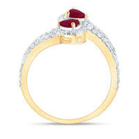 Yellow Gold Ruby and Diamond Heart Ring - 7/8 Carat Total Gemstone Weight