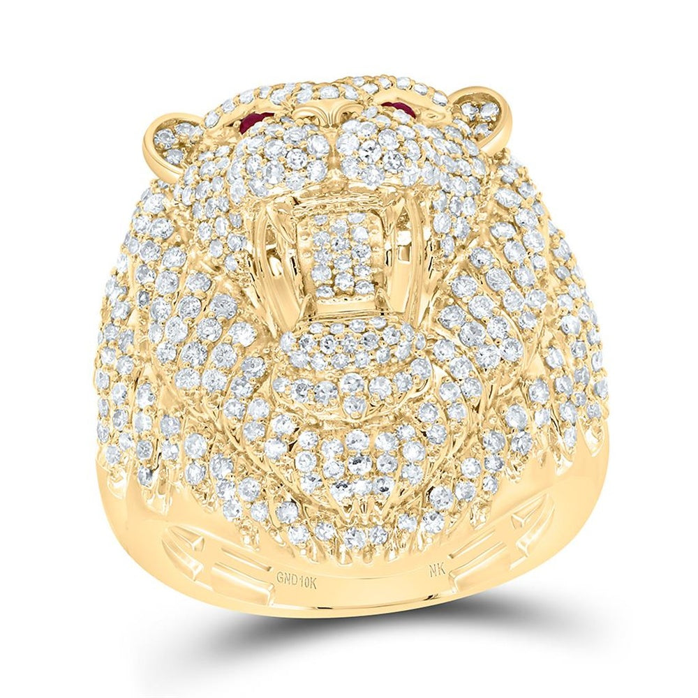 Yellow Gold Ruby and Diamond Lion Ring - 2 1/2 Carat Total Gemstone Weight