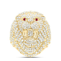 Yellow Gold Ruby and Diamond Lion Ring - 2 1/2 Carat Total Gemstone Weight
