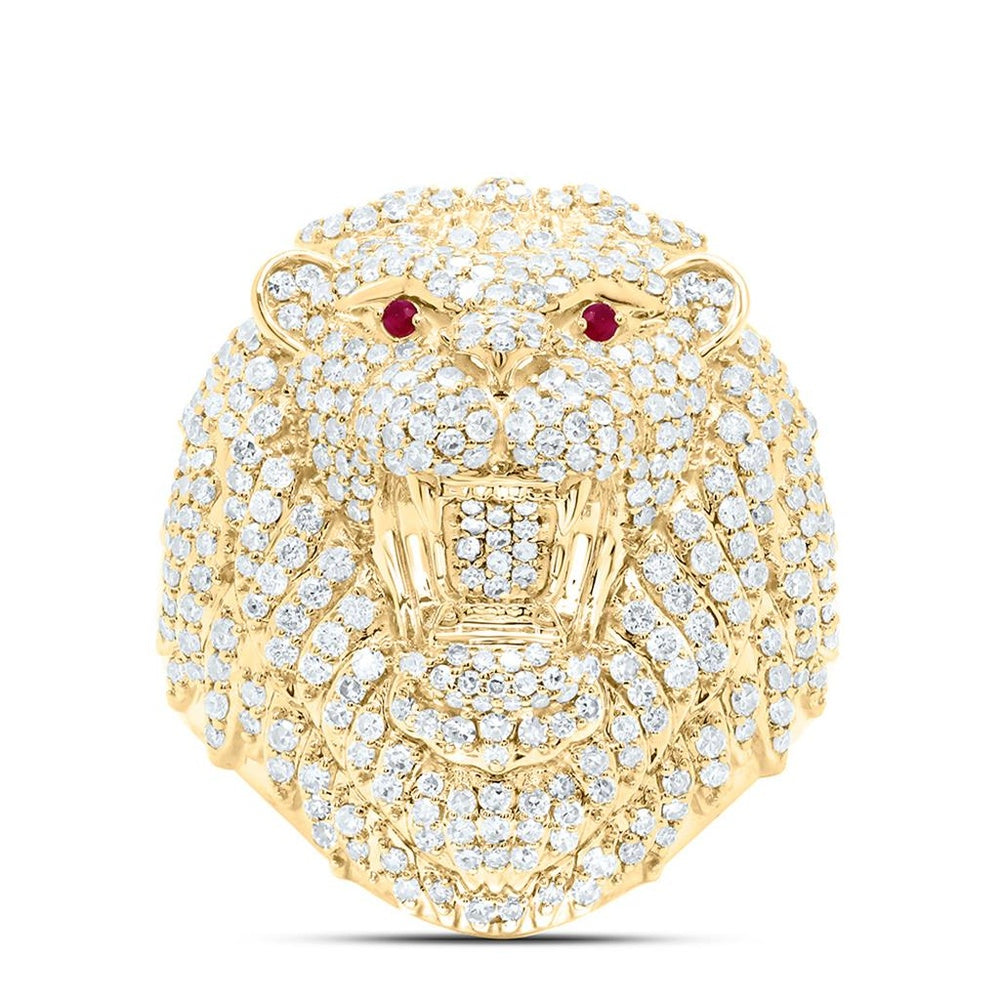 Yellow Gold Ruby and Diamond Lion Ring - 2 1/2 Carat Total Gemstone Weight