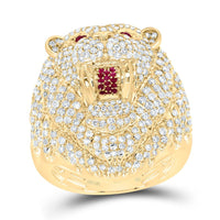 Yellow Gold Ruby and Diamond Lion Ring - 2 3/8 Carat Total Gemstone Weight