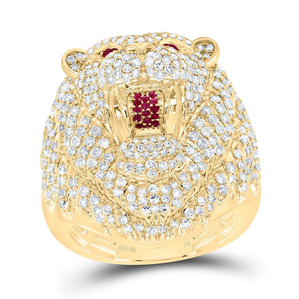 Yellow Gold Ruby and Diamond Lion Ring - 2 3/8 Carat Total Gemstone Weight