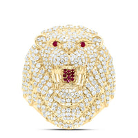 Yellow Gold Ruby and Diamond Lion Ring - 2 3/8 Carat Total Gemstone Weight