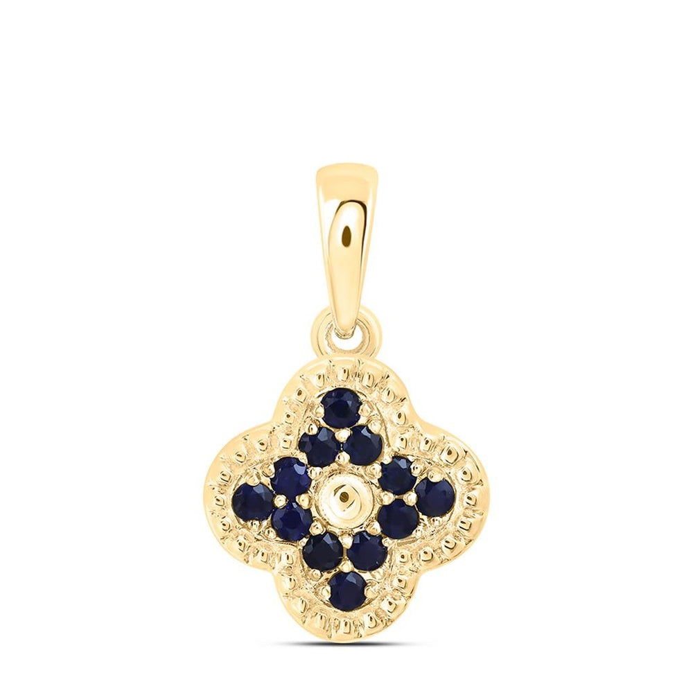 Yellow Gold Sapphire and Diamond Clover Pendant - 1/4 Carat Total Gemstone Weight