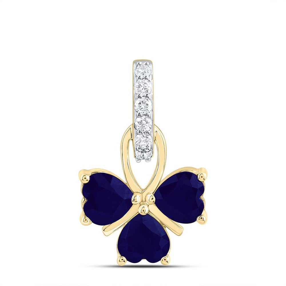 Yellow Gold Sapphire and Diamond Heart Pendant - 1/10 Carat Total Gemstone Weight