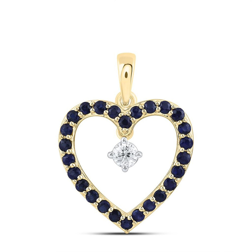 Yellow Gold Sapphire and Diamond Heart Pendant - 1/10 Carat Total Gemstone Weight