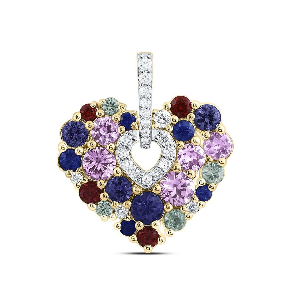 Yellow Gold Sapphire and Diamond Heart Pendant - 1/10 Carat Total Gemstone Weight