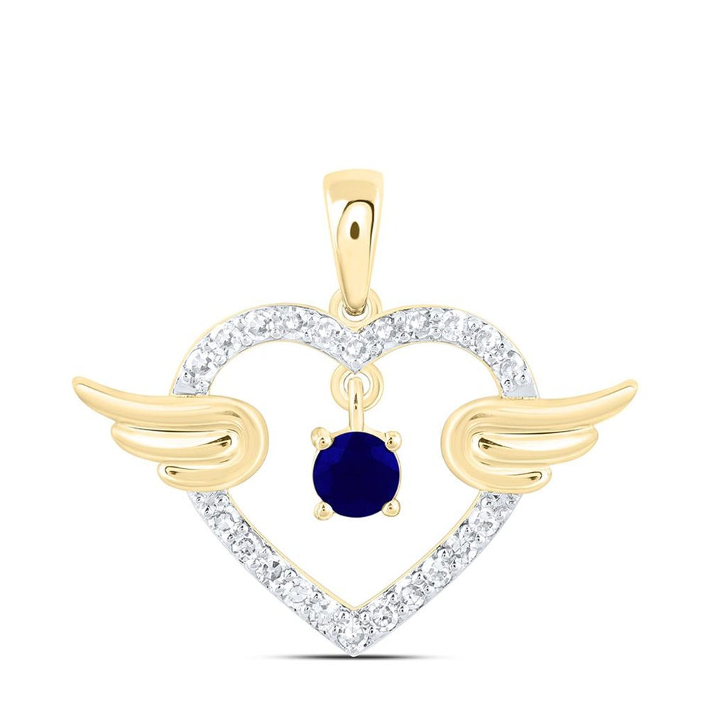 Yellow Gold Sapphire and Diamond Heart Pendant - 1/10 Carat Total Gemstone Weight