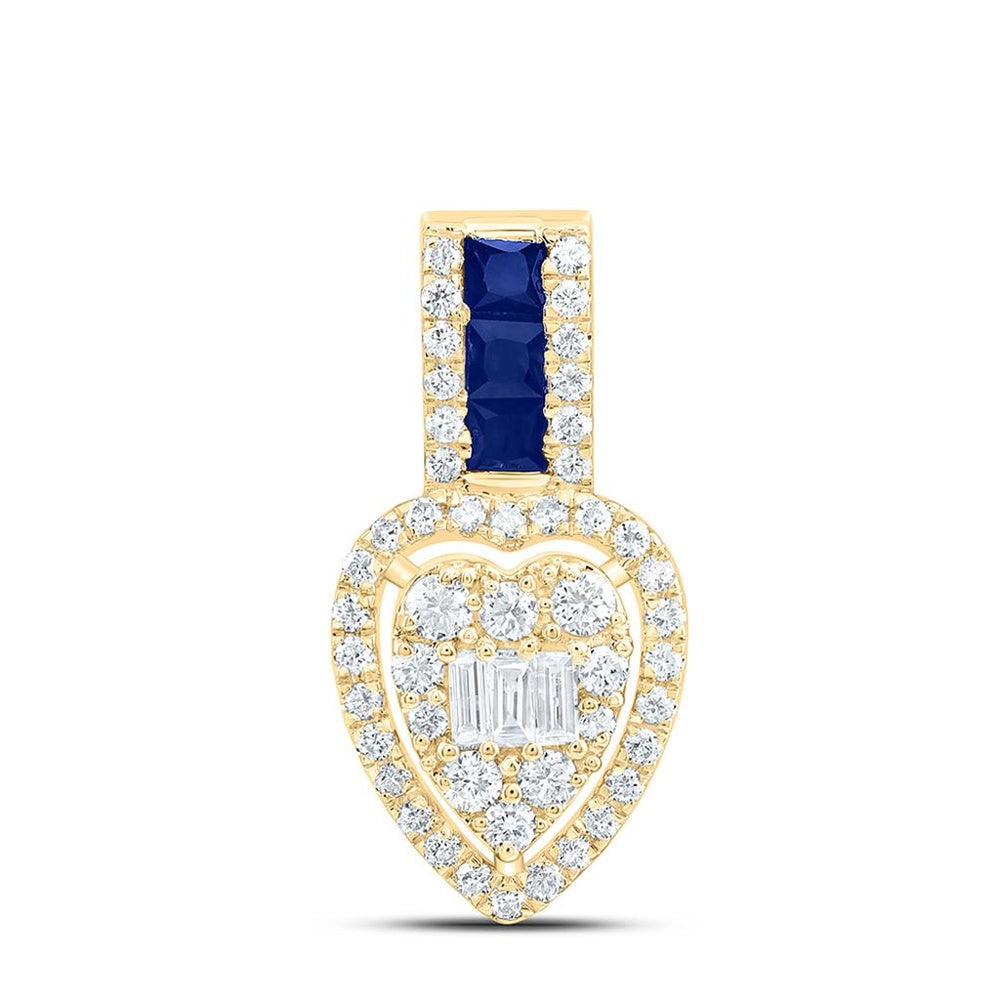 Yellow Gold Sapphire and Diamond Heart Pendant - 1/3 Carat Total Gemstone Weight