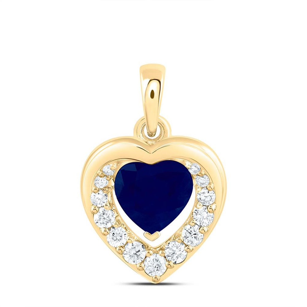 Yellow Gold Sapphire and Diamond Heart Pendant - 1/5 Carat Total Gemstone Weight