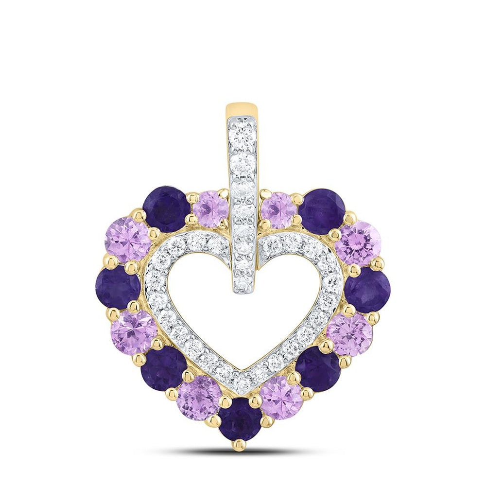 Yellow Gold Sapphire and Diamond Heart Pendant - 1/6 Carat Total Gemstone Weight