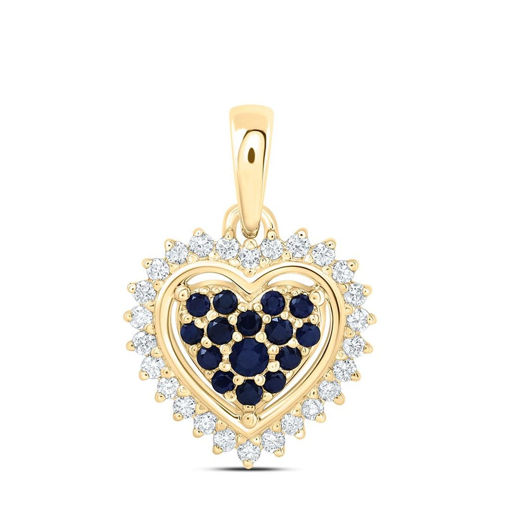 Yellow Gold Sapphire and Diamond Heart Pendant - 1/8 Carat Total Gemstone Weight
