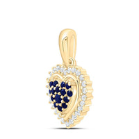 Yellow Gold Sapphire and Diamond Heart Pendant - 1/8 Carat Total Gemstone Weight