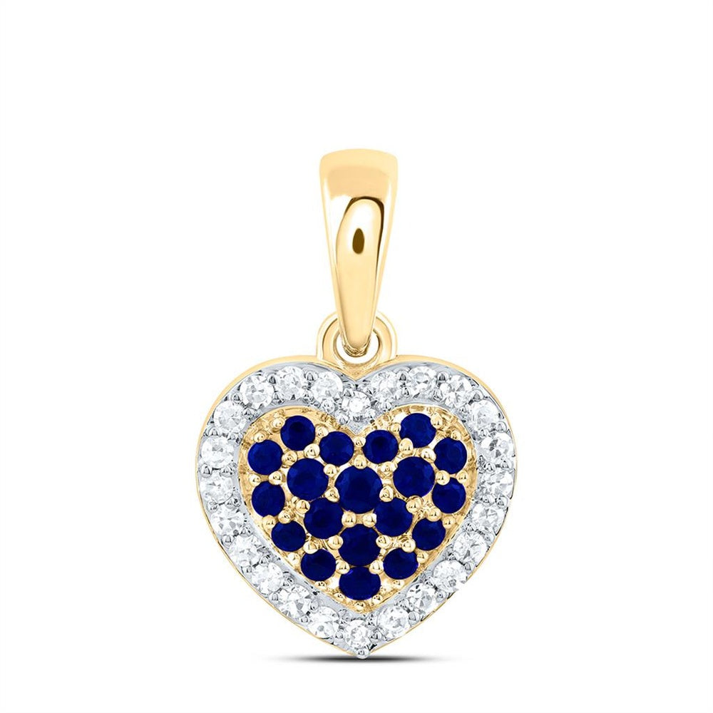 Yellow Gold Sapphire and Diamond Heart Pendant - 1/8 Carat Total Gemstone Weight