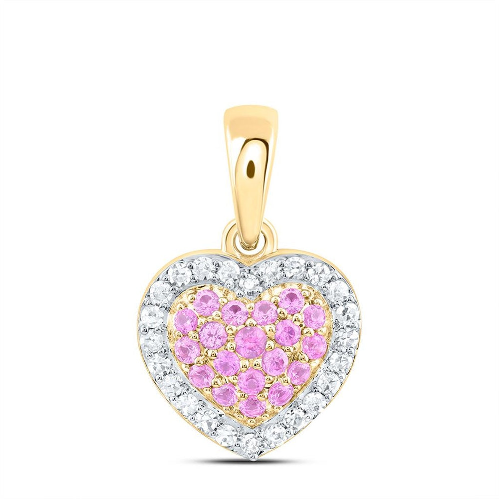 Yellow Gold Sapphire and Diamond Heart Pendant - 1/8 Carat Total Gemstone Weight