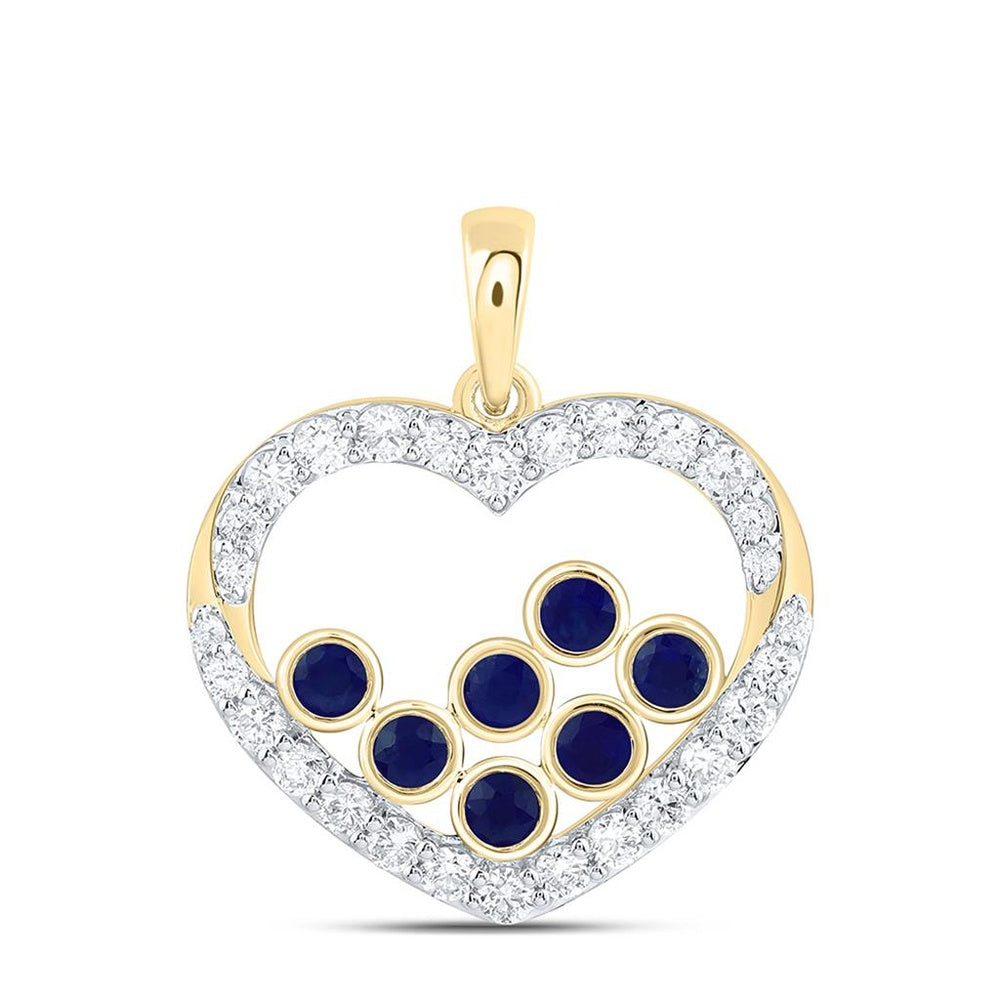 Yellow Gold Sapphire and Diamond Heart Pendant - 3/8 Carat Total Gemstone Weight