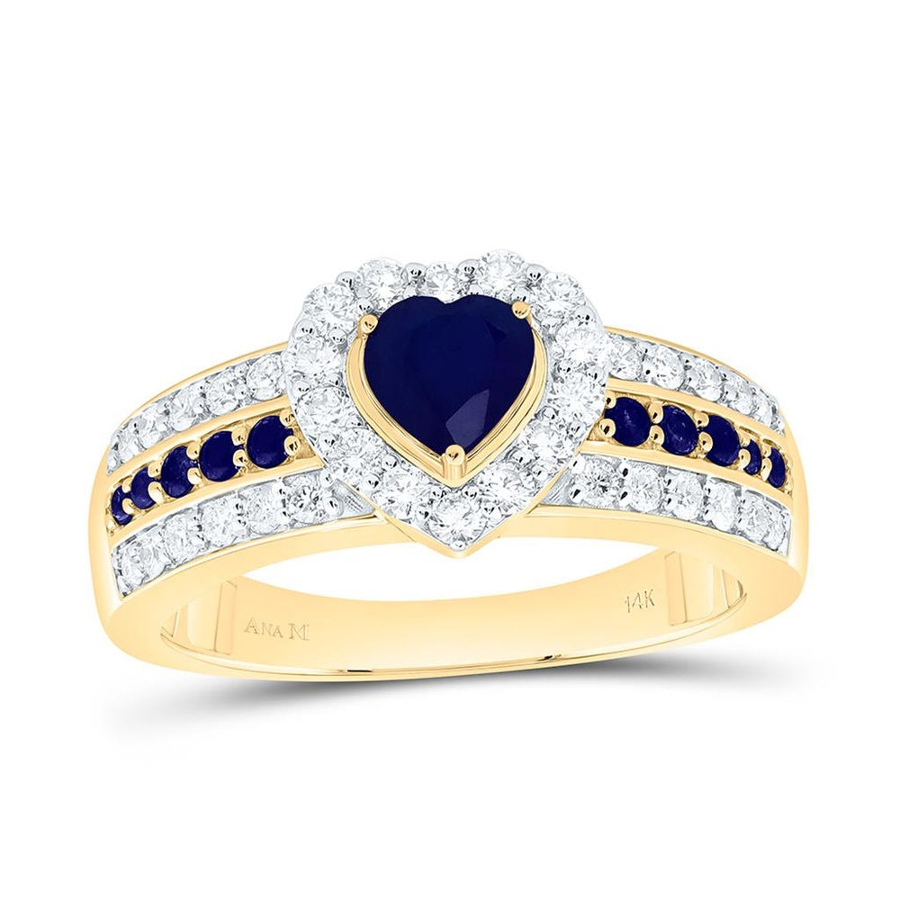 Yellow Gold Sapphire and Diamond Heart Ring - 1/2 Carat Total Gemstone Weight