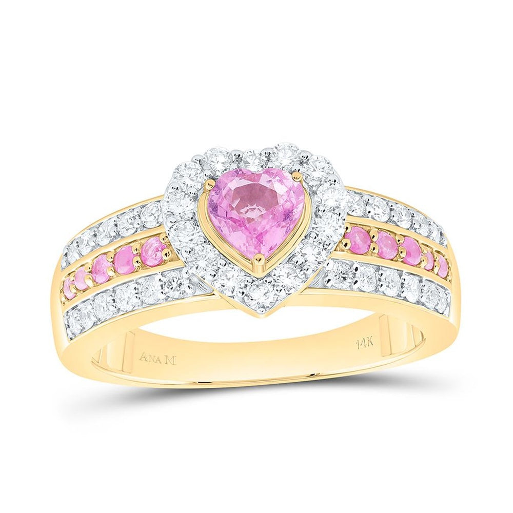 Yellow Gold Sapphire and Diamond Heart Ring - 1/2 Carat Total Gemstone Weight