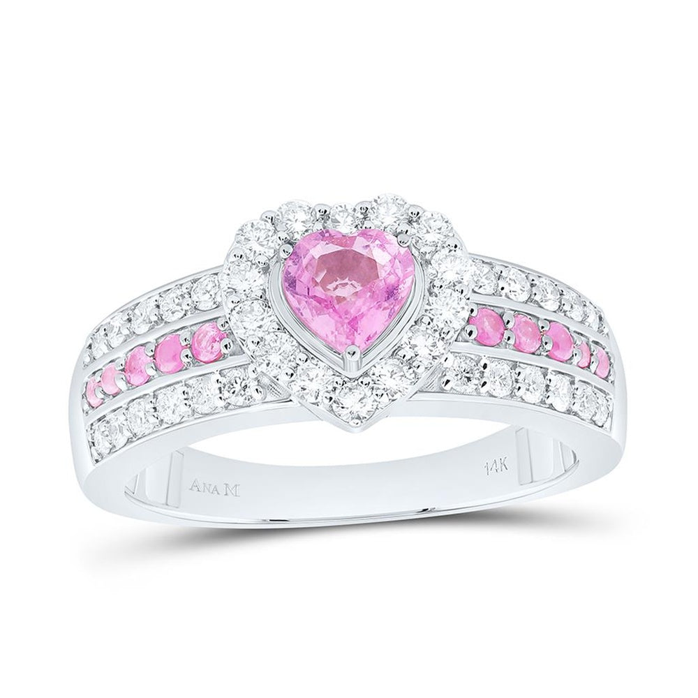 Yellow Gold Sapphire and Diamond Heart Ring - 1/2 Carat Total Gemstone Weight