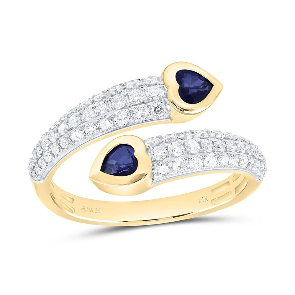 Yellow Gold Sapphire and Diamond Heart Ring - 1/2 Carat Total Gemstone Weight