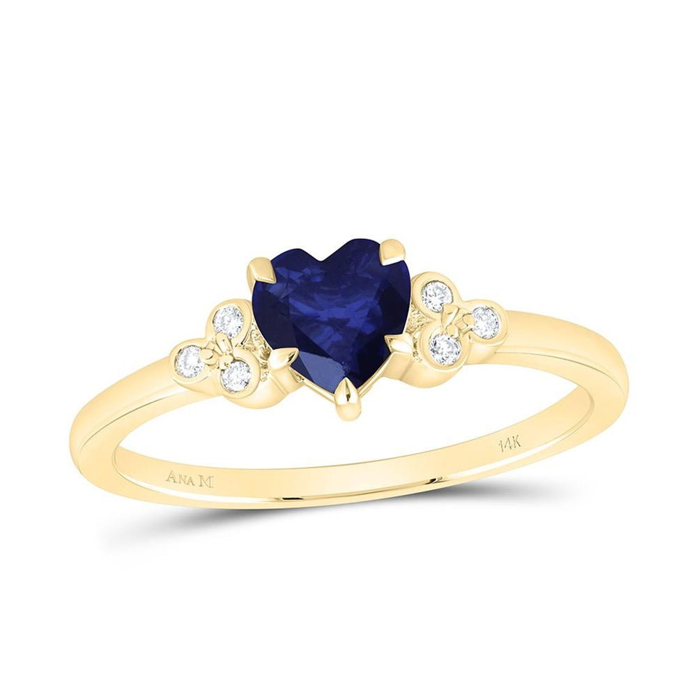 Yellow Gold Sapphire and Diamond Heart Ring - 1/20 Carat Total Gemstone Weight