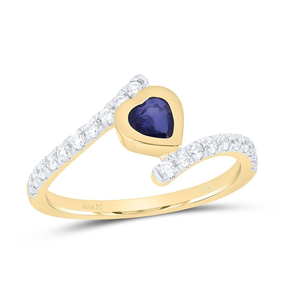 Yellow Gold Sapphire and Diamond Heart Ring - 1/3 Carat Total Gemstone Weight