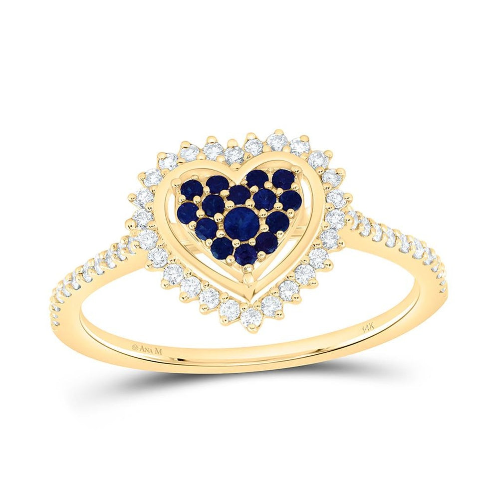 Yellow Gold Sapphire and Diamond Heart Ring - 1/4 Carat Total Gemstone Weight