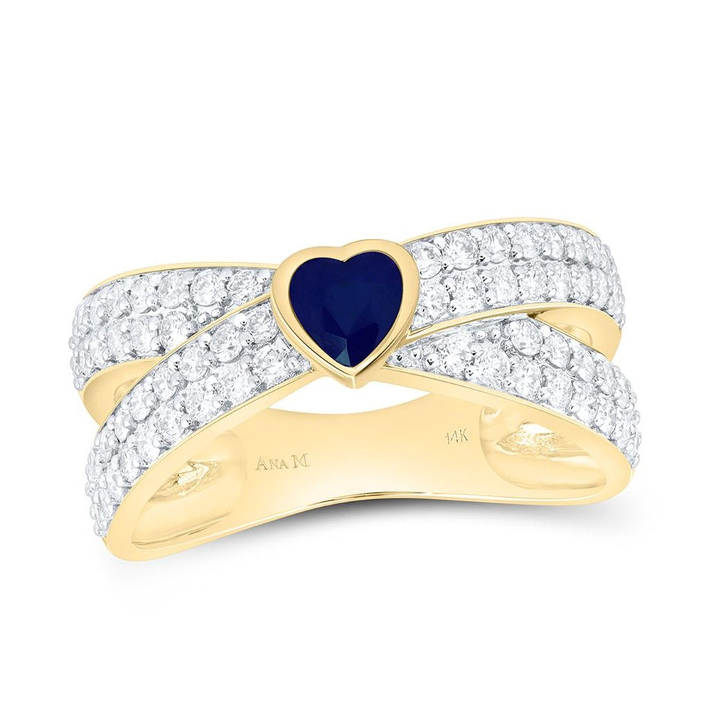 Yellow Gold Sapphire and Diamond Heart Ring - 3/4 Carat Total Gemstone Weight