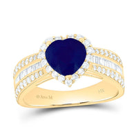 Yellow Gold Sapphire and Diamond Heart Ring - 3/4 Carat Total Gemstone Weight