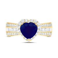 Yellow Gold Sapphire and Diamond Heart Ring - 3/4 Carat Total Gemstone Weight