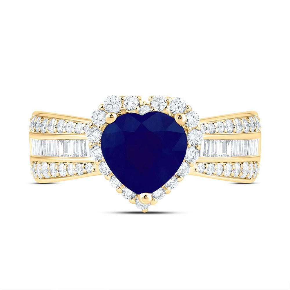Yellow Gold Sapphire and Diamond Heart Ring - 3/4 Carat Total Gemstone Weight