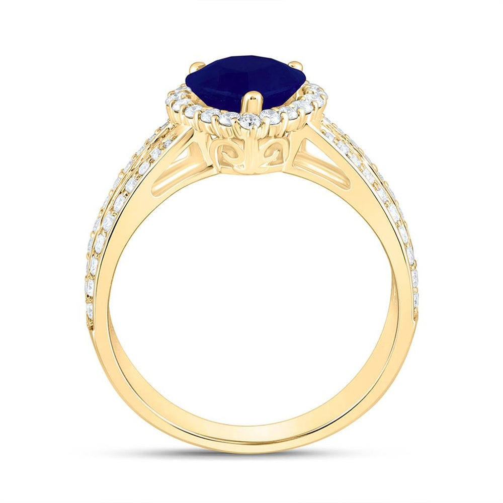Yellow Gold Sapphire and Diamond Heart Ring - 3/4 Carat Total Gemstone Weight