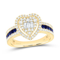 Yellow Gold Sapphire and Diamond Heart Ring - 5/8 Carat Total Gemstone Weight