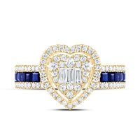 Yellow Gold Sapphire and Diamond Heart Ring - 5/8 Carat Total Gemstone Weight