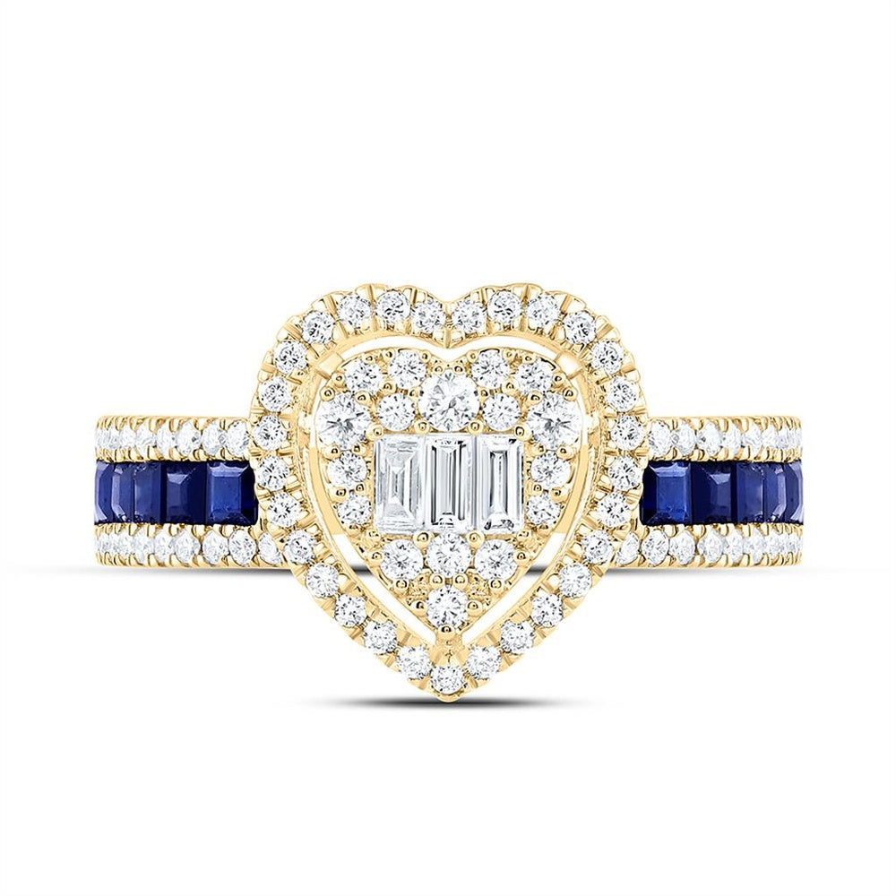 Yellow Gold Sapphire and Diamond Heart Ring - 5/8 Carat Total Gemstone Weight