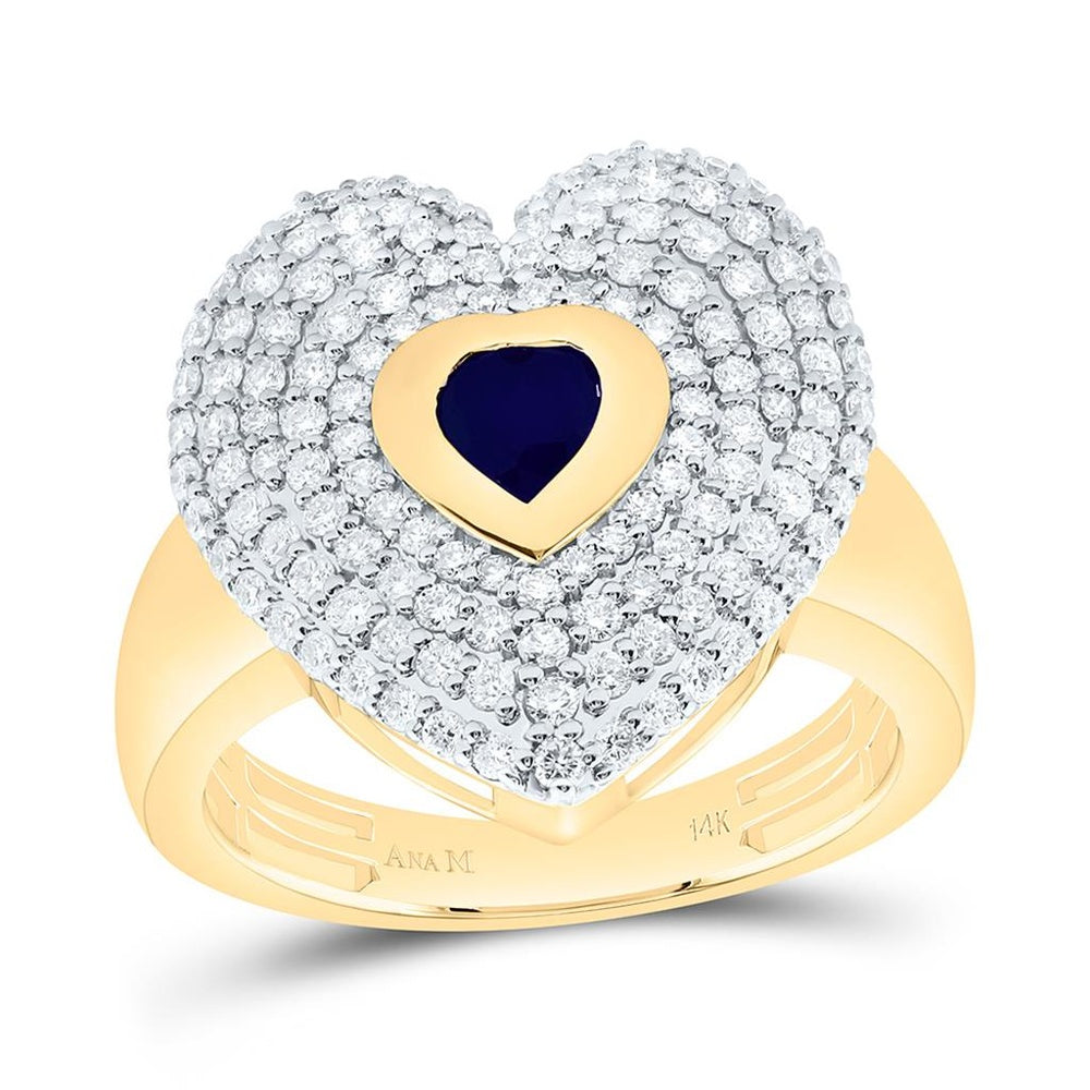 Yellow Gold Sapphire and Diamond Heart Ring - 7/8 Carat Total Gemstone Weight