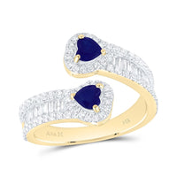 Yellow Gold Sapphire and Diamond Heart Ring - 7/8 Carat Total Gemstone Weight