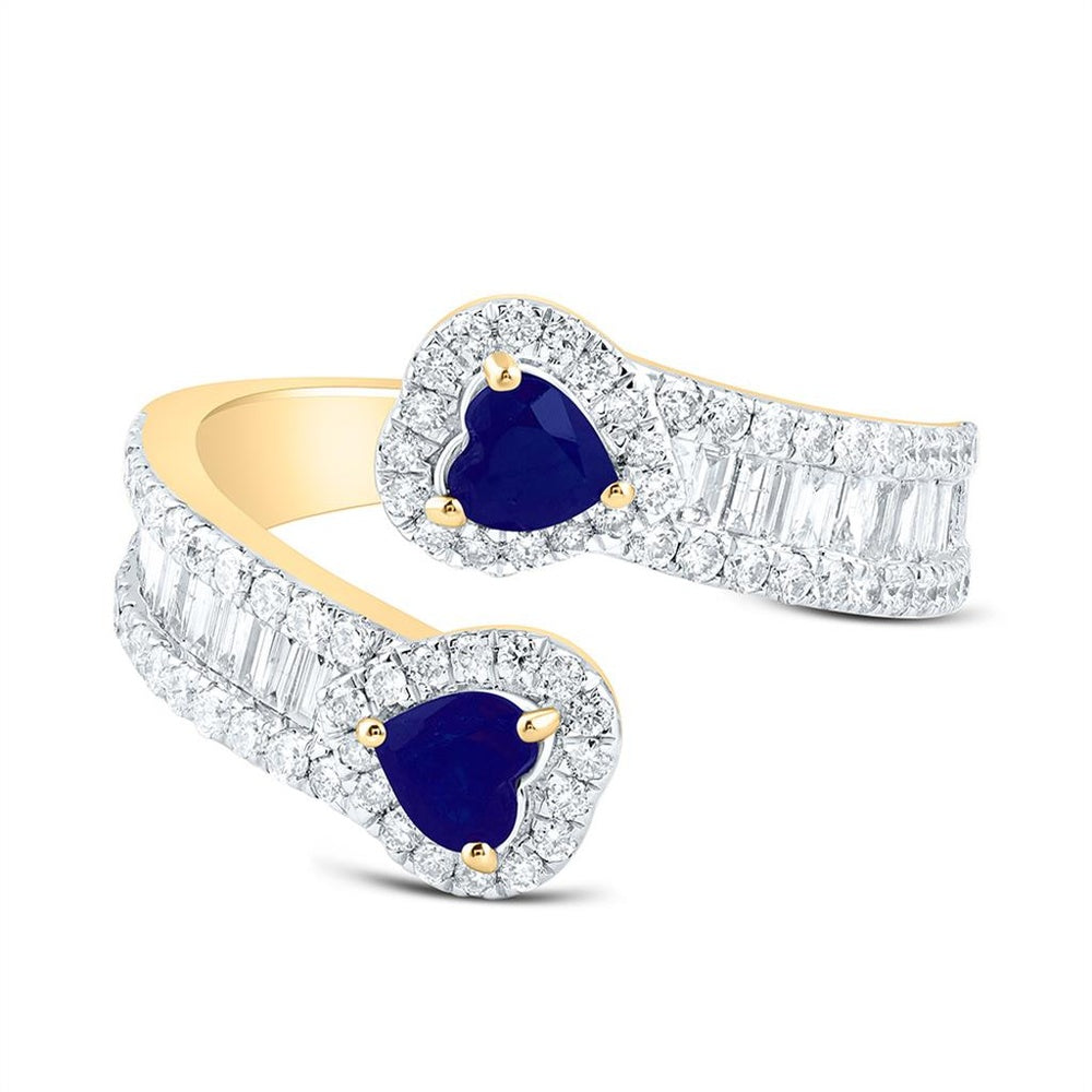 Yellow Gold Sapphire and Diamond Heart Ring - 7/8 Carat Total Gemstone Weight