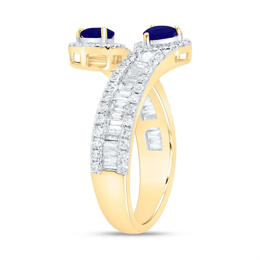 Yellow Gold Sapphire and Diamond Heart Ring - 7/8 Carat Total Gemstone Weight