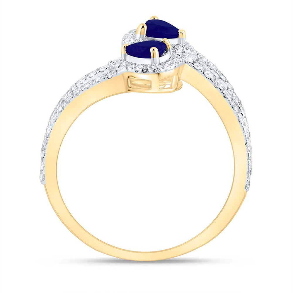 Yellow Gold Sapphire and Diamond Heart Ring - 7/8 Carat Total Gemstone Weight
