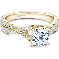 Yellow Gold Split Crossover Round Cut Diamond Engagement Ring with Pavé Band by Noam Carver<em> - Choose Your Center Diamond: 1 to 5 Carats, Sustainable Lab-Grown or Natural Earth-Mined</em>