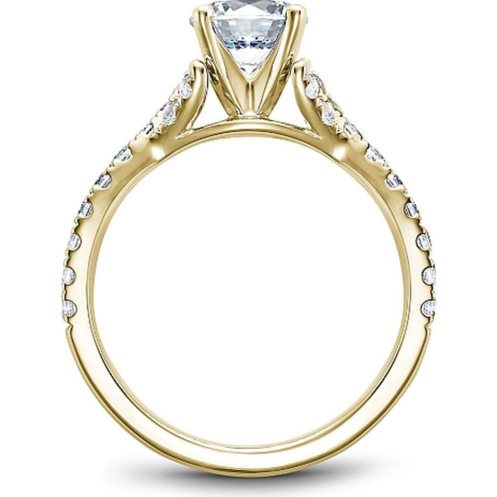 Yellow Gold Split Crossover Round Cut Diamond Engagement Ring with Pavé Band by Noam Carver<em> - Choose Your Center Diamond: 1 to 5 Carats, Sustainable Lab-Grown or Natural Earth-Mined</em>