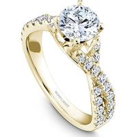 Yellow Gold Split Crossover Round Cut Diamond Engagement Ring with Pavé Band by Noam Carver<em> - Choose Your Center Diamond: 1 to 5 Carats, Sustainable Lab-Grown or Natural Earth-Mined</em>