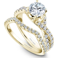 Yellow Gold Split Crossover Round Cut Diamond Engagement Ring with Pavé Band by Noam Carver<em> - Choose Your Center Diamond: 1 to 5 Carats, Sustainable Lab-Grown or Natural Earth-Mined</em>