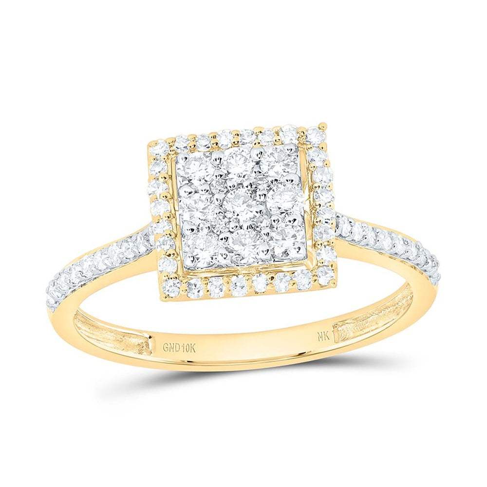 Yellow Gold Square Diamond Ring - 1/2 Carat Total Diamond Weight