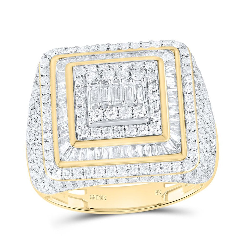 Yellow Gold Square Diamond Ring - 2 1/3 Carat Total Diamond Weight