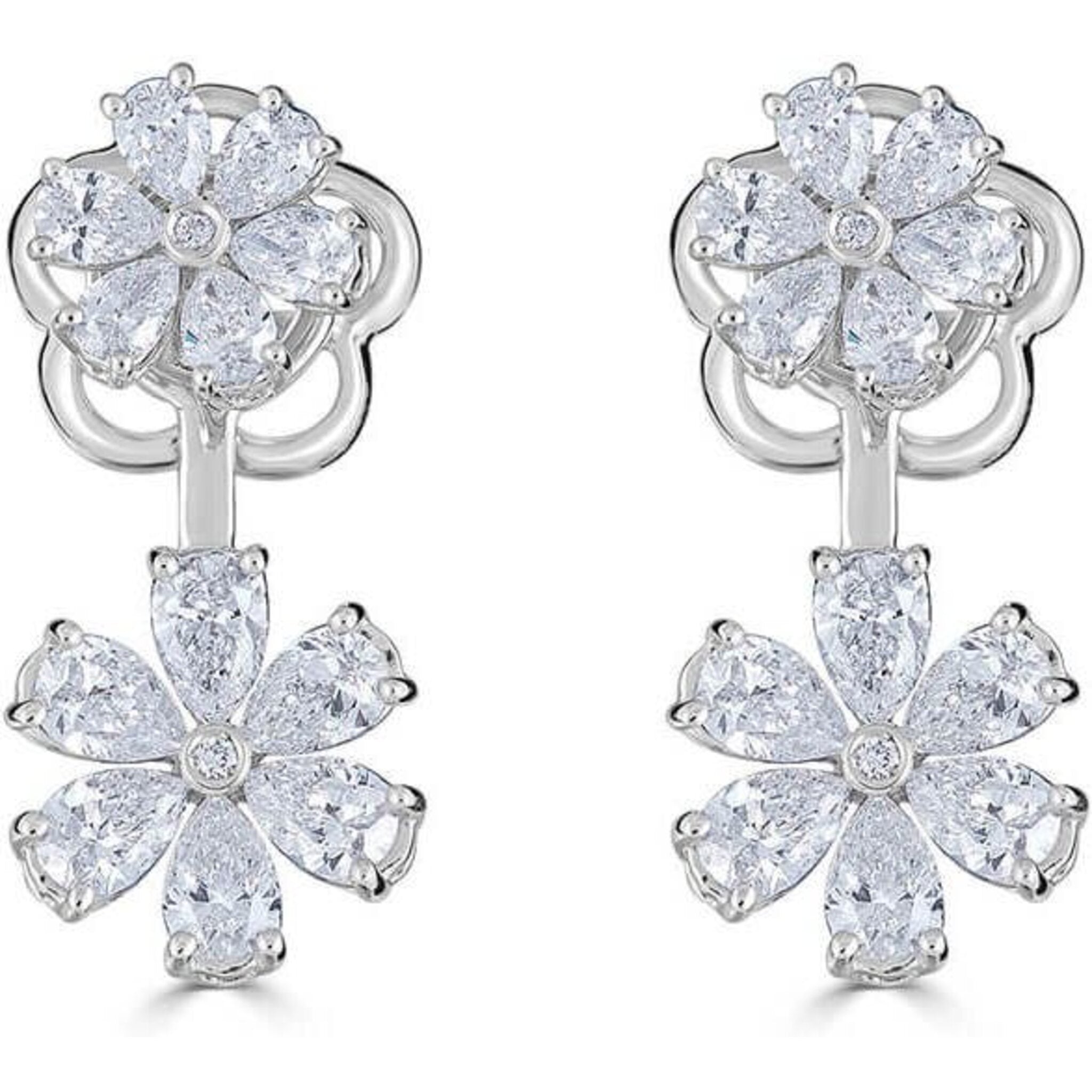 ZYDO Italy Up and Down Double Flower Diamond Earrings 18k